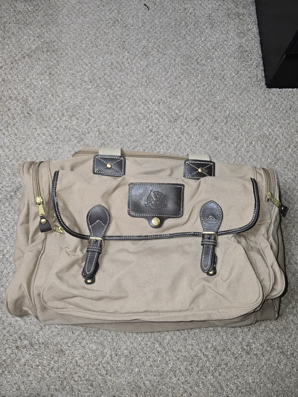VTG Mulholland Brothers Eddie Bauer & Ford CollabTan Canvas & Leather Duffle Bag
